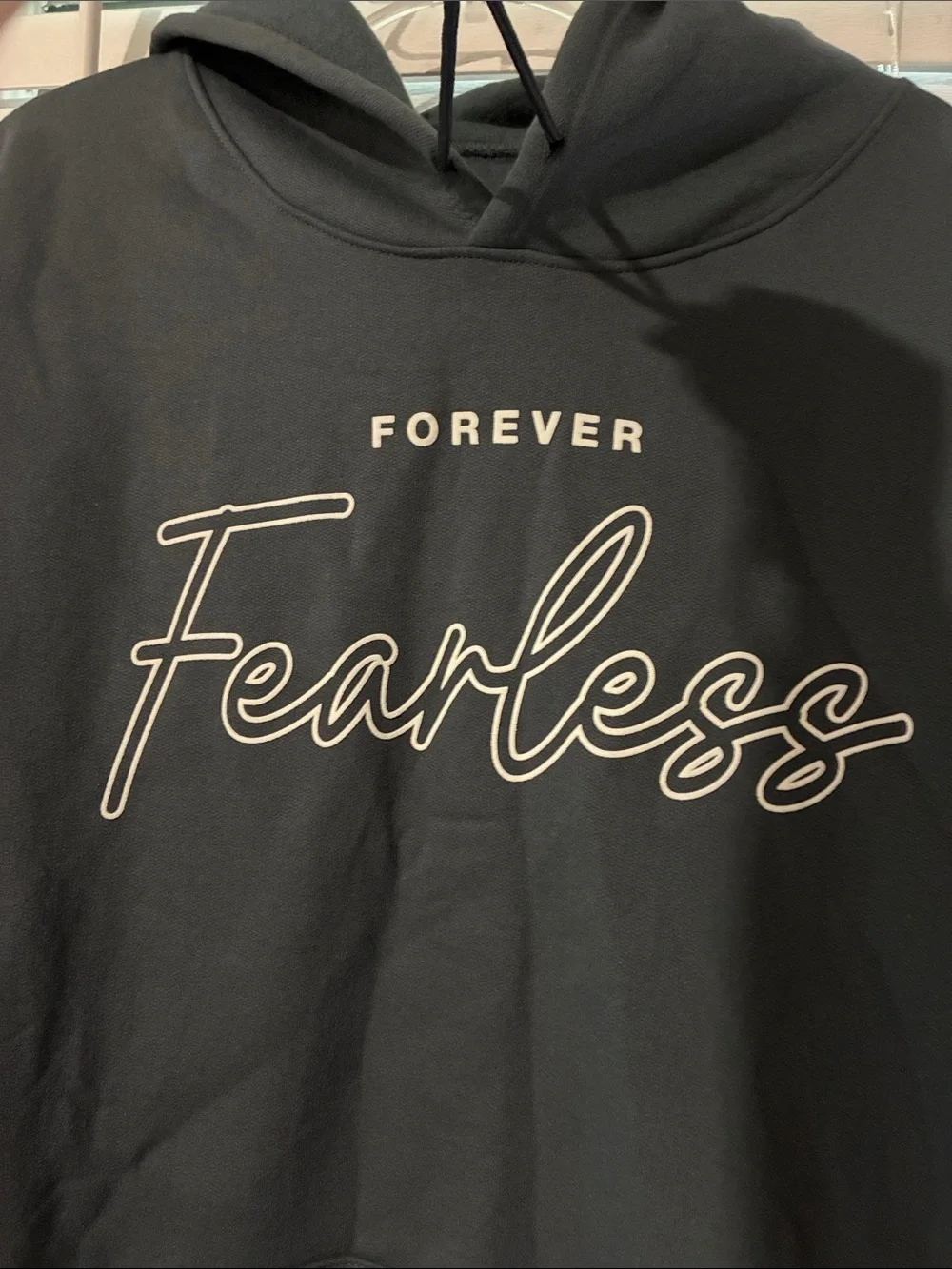 Men's Crewneck Hoodie - Fearless Script, Charcoal/Black